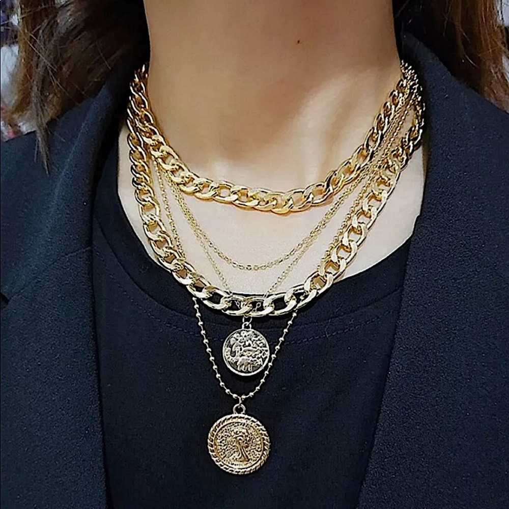 "Without Words" Gold Layered Coin Necklace Set - Picture 9 of 15
